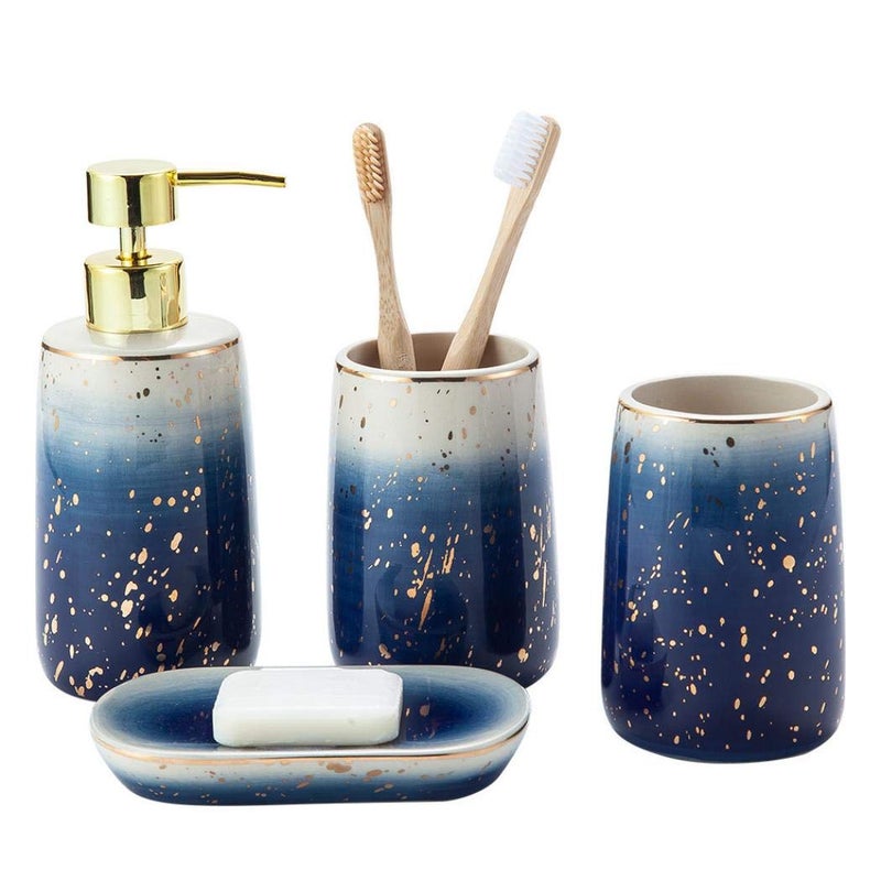 milkyway Bathroom Accessories Set4 Pcs Marble Pattern Bathroom Sets Accessories with Soap Dispenser Toothbrush Holder Bathroom Tumbler Soap Dish for Birthday Gift Housewarming Gift Home Decoration H