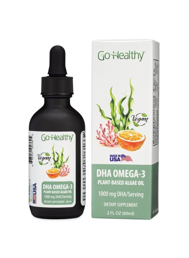 Go Healthy Natural Go Healthy DHA Omega 3 Supplement Liquid Drops for Kids, Children, Infants & Adults - Vegan Omega 3 Fish Oil Alternative, Orange Flavor, 30,000 mg DHA per Bottle 30-120 Servings - Image 1