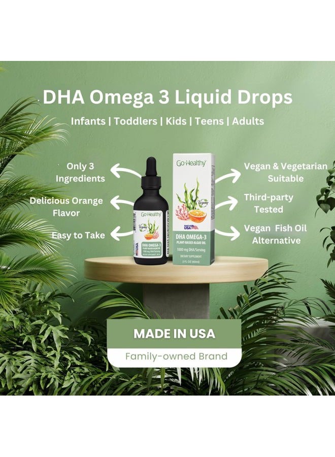 Go Healthy Natural Go Healthy DHA Omega 3 Supplement Liquid Drops for Kids, Children, Infants & Adults - Vegan Omega 3 Fish Oil Alternative, Orange Flavor, 30,000 mg DHA per Bottle 30-120 Servings - Image 2