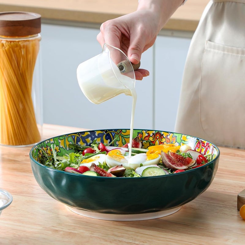 vancasso Large Serving Bowls 78 Oz Extra Large Salad Bowls Set of 2 Bohemian Decorative Bowls for Salad Fruit Pasta and Dinner Serving Dishes Set for Party Dishwasher  Microwave SafeGreen - Image 5
