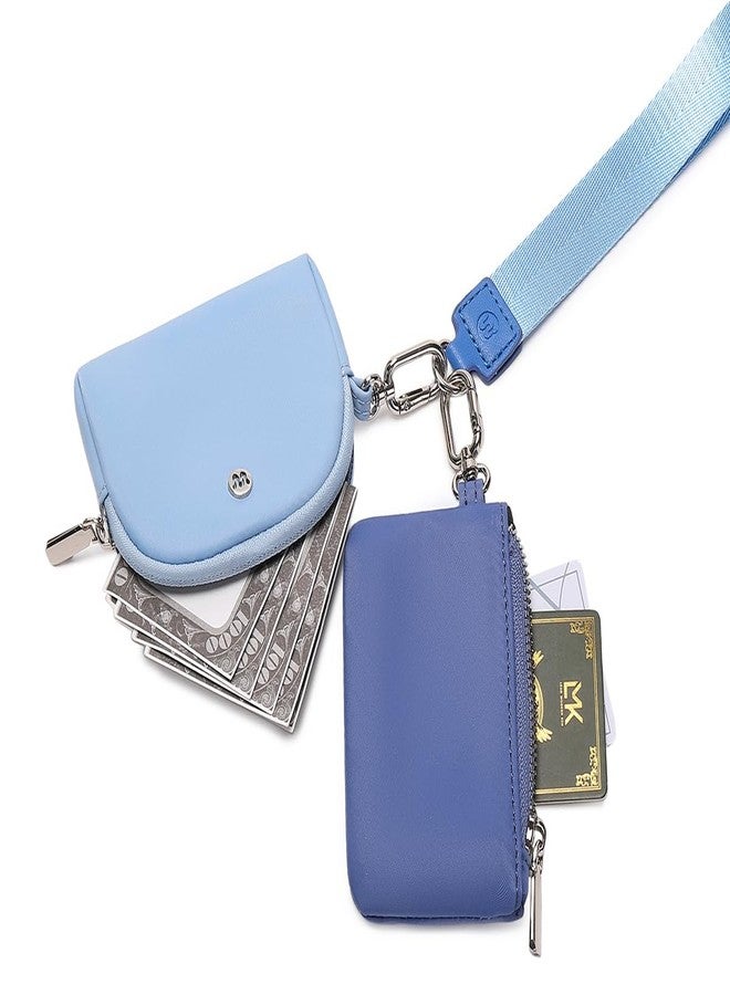 WSRYDJDL Mini Zip Around Wristlet Wallet for Women Detachable Dual Pouch Wristlet Portable Coin Pocket Keychain Small Purse (Pink+Beige) - Image 4