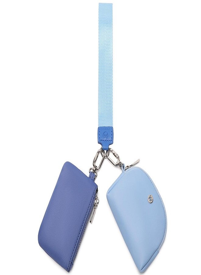 WSRYDJDL Mini Zip Around Wristlet Wallet for Women Detachable Dual Pouch Wristlet Portable Coin Pocket Keychain Small Purse (Pink+Beige) - Image 1