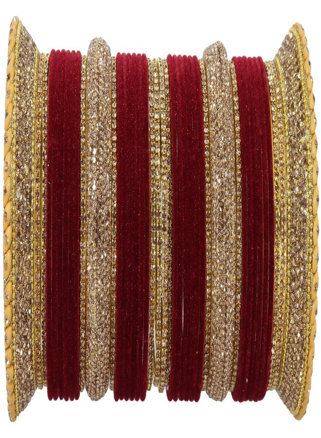 LAVAZZA Premium Golden Zircon Stone Work Chuda Set For Bridal Women and Girls | Traditional Chuda Bangles | Wedding Chuda Set | Women's Fashion Jewellery -Pack of 80 Bangles-(FMS3-Maroon-2.6) - Image 4