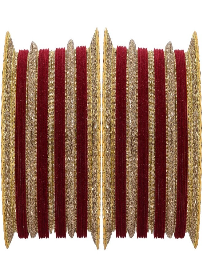 LAVAZZA Premium Golden Zircon Stone Work Chuda Set For Bridal Women and Girls | Traditional Chuda Bangles | Wedding Chuda Set | Women's Fashion Jewellery -Pack of 80 Bangles-(FMS3-Maroon-2.6) - Image 1