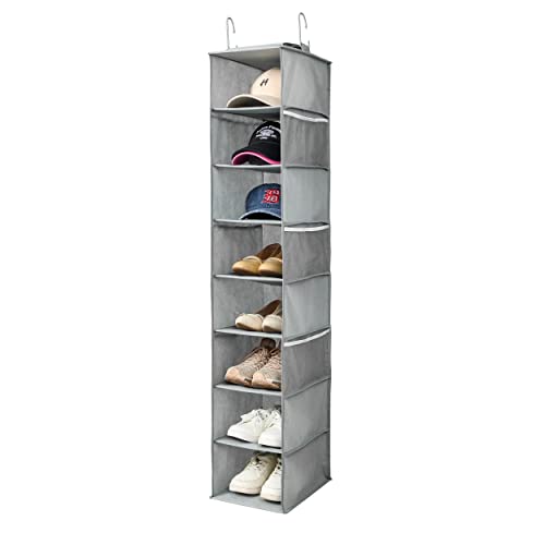 Berdeng Hanging Shoe Organizer for Closet with Side Mesh PocketsHat Racks for Baseball CapsShoe and Hat Holder  Storage8ShelfGray1 Pack