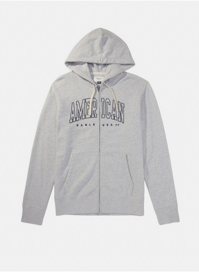 American Eagle AE Fleece Logo Graphic Zip-Up Hoodie  - Image 3