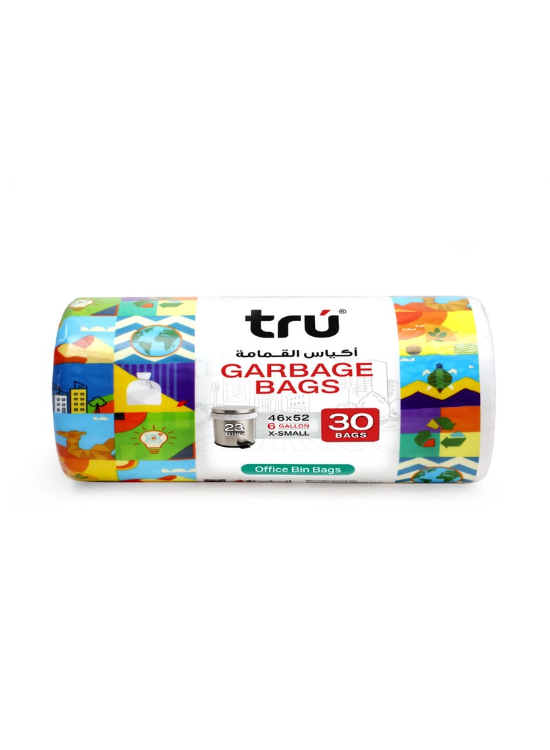Tru Garbage Bags Roll, White,  6 Gallon, 46x52cm, X-Small (Small bins) - 30 Bags white - Image 1