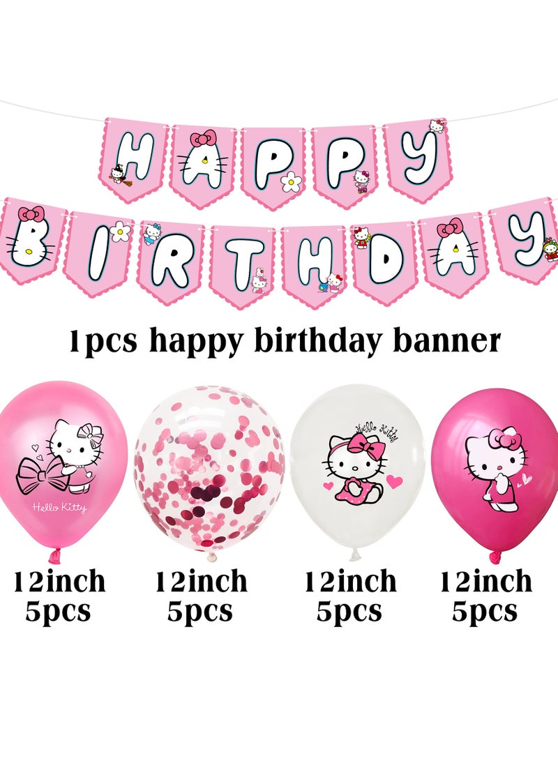 مستلزمات تزيين حفلات أعياد الميلاد من HelloKitty مكونة من 34 قطعة من البالونات الوردية على شكل علم الأميرة - Image 2