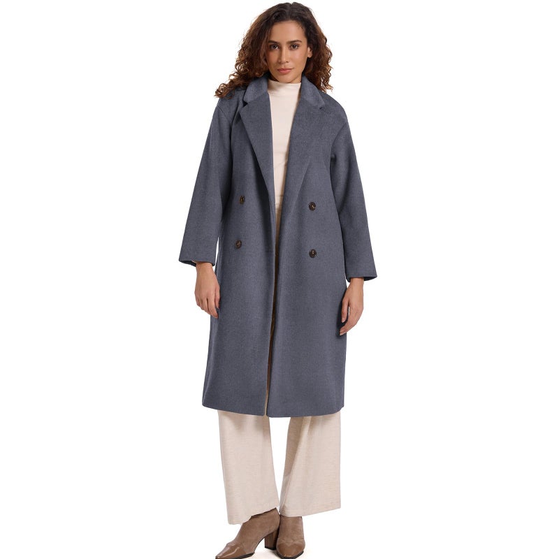 HOTIAN Women's Winter Wool Blend Coat Double Breasted Casual Notch Lapel Long Trench Overcoat Peacoat(Grey-XXL) - Image 5