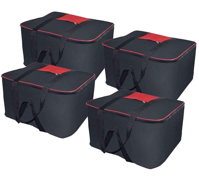 UNDERBED STORAGE BAG MOISTURE PROOF CLOTH ORGANISER NYLON BIG UNDERBED STORAGE BAG WITH ZIPPERED CLOSURE AND HANDLEBLACK RED 54X46X28CM 4