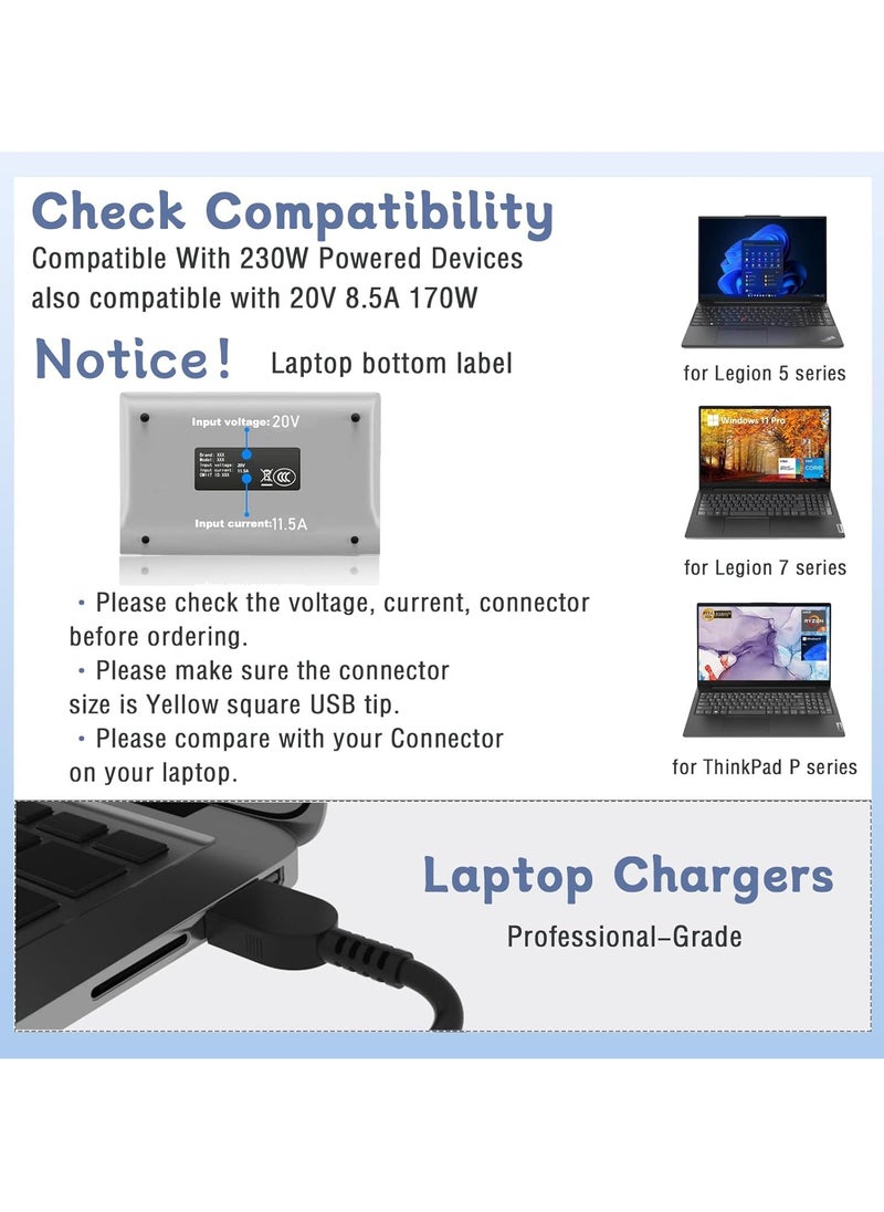 Max Power - 230W ThinkPad Charger fit for Lenovo ThinkPad X1 Extreme P1 Gen 3 4 5 6, P15 P16 P16v P17 T15g Gen 1 2, P50 P51 P52 P53 P70 P71 P72 P73 ADL230SCC3A 20V 11.5A Gaming Laptop Adapter Power Cord - Image 1