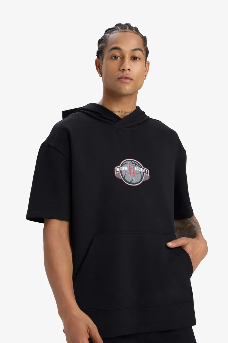ديفاكتو DeFactoFit NBA Houston Rockets Oversize Hooded Sports T-Shirt
