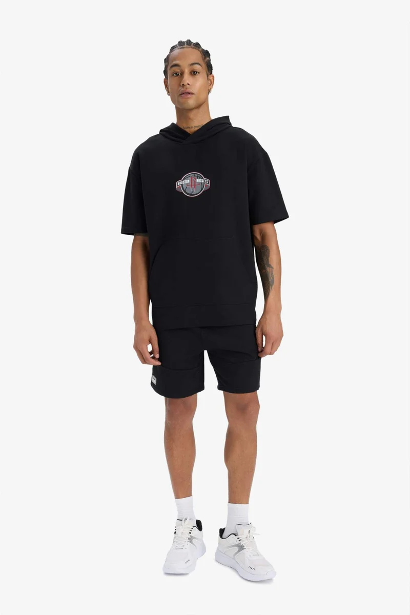 ديفاكتو DeFactoFit NBA Houston Rockets Oversize Hooded Sports T-Shirt