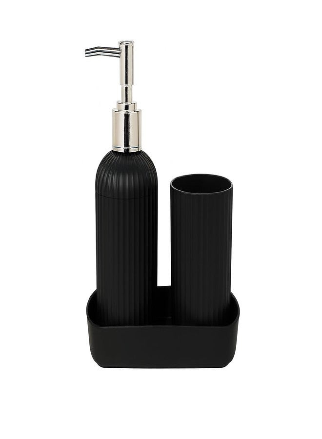 Bigining® Plastic Liquid Soap Dispenser Pump with Tumbler | Bathroom Accessories Set | Sanitizer, Lotion, Shampoo Dispenser | Elegant Design for Bathroom, Kitchen, Wash Basin 3pcs Set Black - Image 3