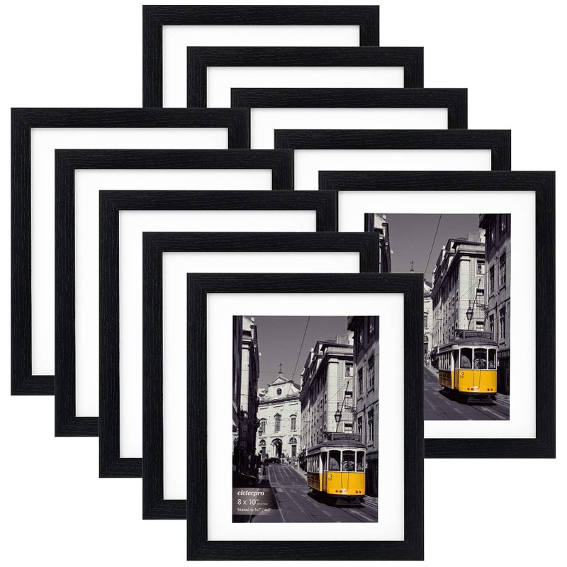 eletecpro 8x10 Picture Frames Set of 10  Picture Frame Collage Wall Decor Display 5x7 Photo With Mat or 8x10 without Mat  Home Decor Gallery Frame for Table Top or Wall Mounting  Black - Image 1