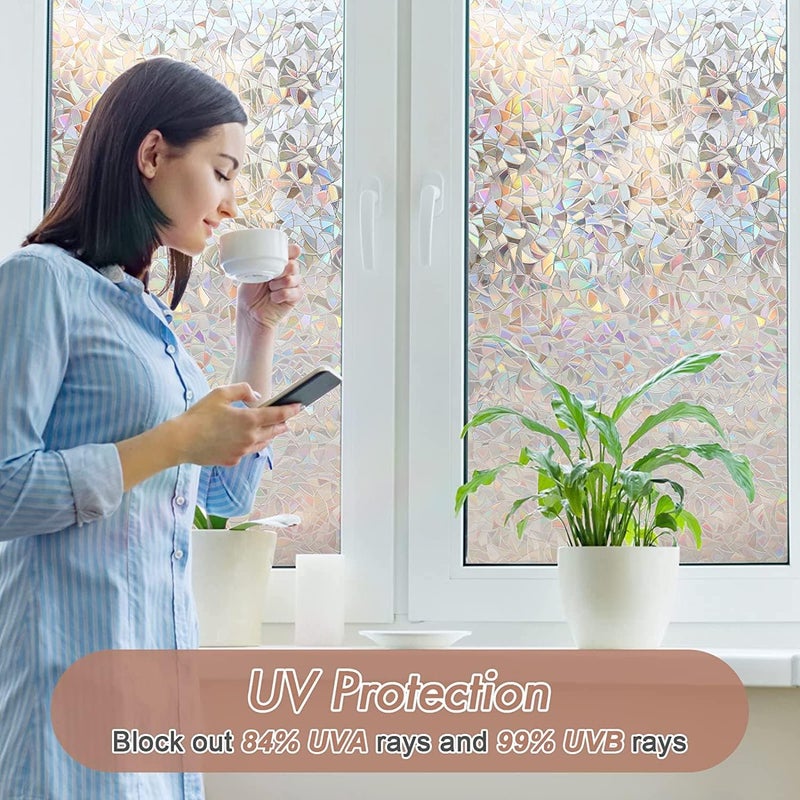 Haton Window Privacy Film, Stained Glass Rainbow Film Decorative Window Clings, Static Cling Sun Blocking Stickers Decals Coverings Tint for Home Heat Control, Non-Adhesive 29.5" x 118.1" - Image 3