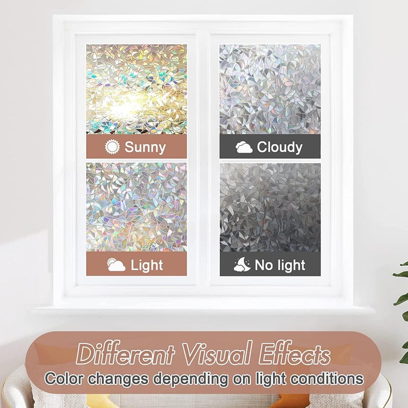 Haton Window Privacy Film, Stained Glass Rainbow Film Decorative Window Clings, Static Cling Sun Blocking Stickers Decals Coverings Tint for Home Heat Control, Non-Adhesive 29.5" x 118.1" - Image 4