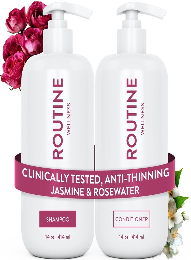 Routine Wellness Anti-Thinning Shampoo and Conditioner Set for Thinning Hair - Biotin DHT Blocker Women & Men - Color Safe Shampoo for Hair Loss & Healthier Hair - Jasmine & Rosewater Set - Image 1