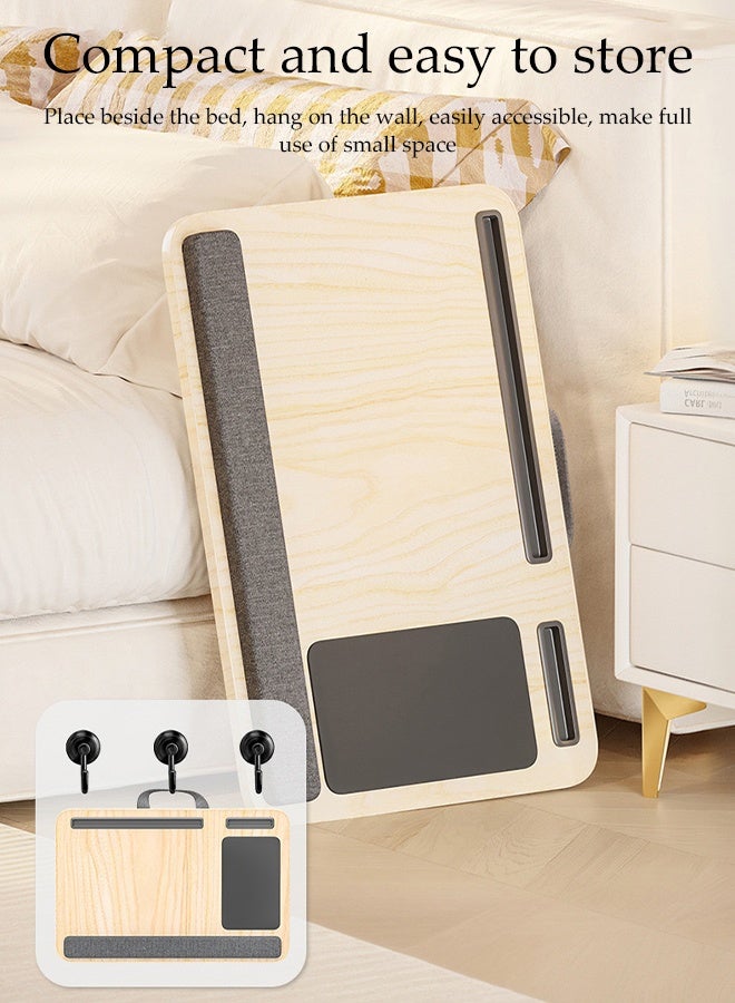 DUNISO طاولة لابتوب محمولة، طاولة لابتوب للسرير، طاولة لابتوب مع وسادة فارة ووسادة للكتف وفتحات للأجهزة ودعم للمعصم ومقبض حمل، للسرير، الأريكة، الدراسة، الكتابة، القراءة، والعمل - Image 4