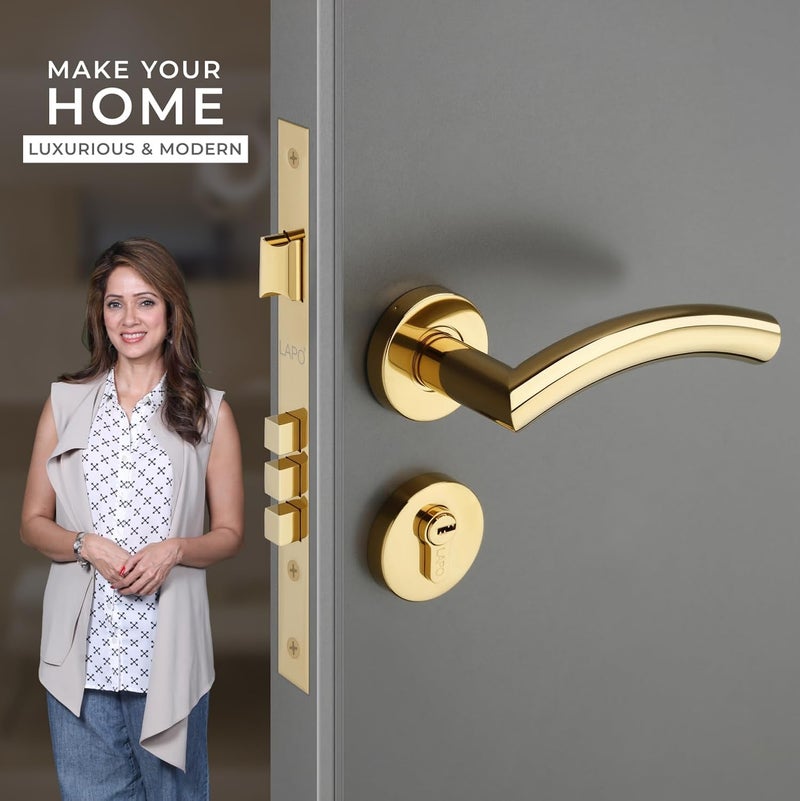 LAPO LAPO Door Locks for Main Door Mortise Lock for Door Cylindrical Door Lock Handlesets Door Locks for Bedroom Door Lock with Key for Home PVD Gold Finish 3 Years Warranty CMH5T  - Image 2