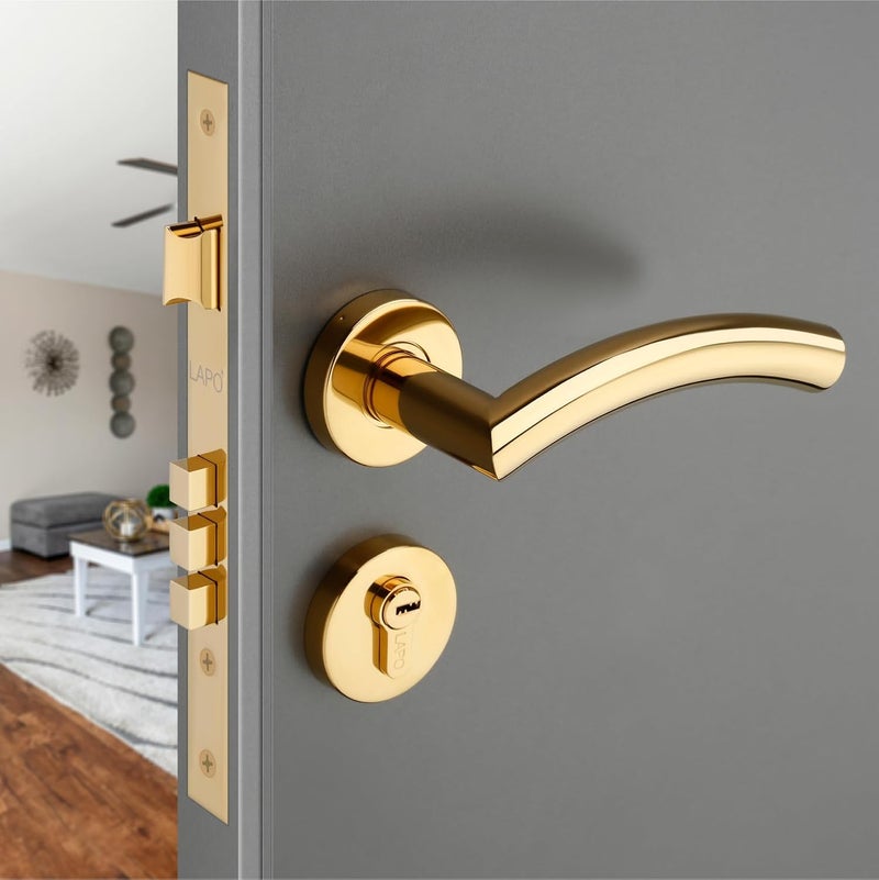 LAPO LAPO Door Locks for Main Door Mortise Lock for Door Cylindrical Door Lock Handlesets Door Locks for Bedroom Door Lock with Key for Home PVD Gold Finish 3 Years Warranty CMH5T  - Image 1