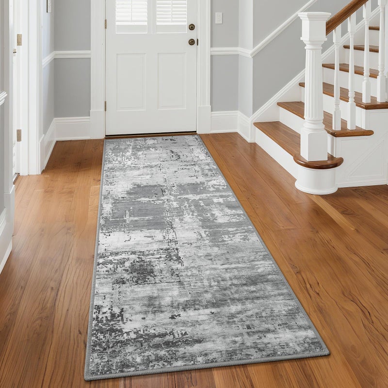 HOMORE 2x6 Runner Rug for Kitchen Hallways Runners Rugs,Grey Area Rug Non Slip Washable Rugs for Entrway Soft Abstract Carpet for Entrance Bedroom Living Room Bathroom Dorm - Image 2