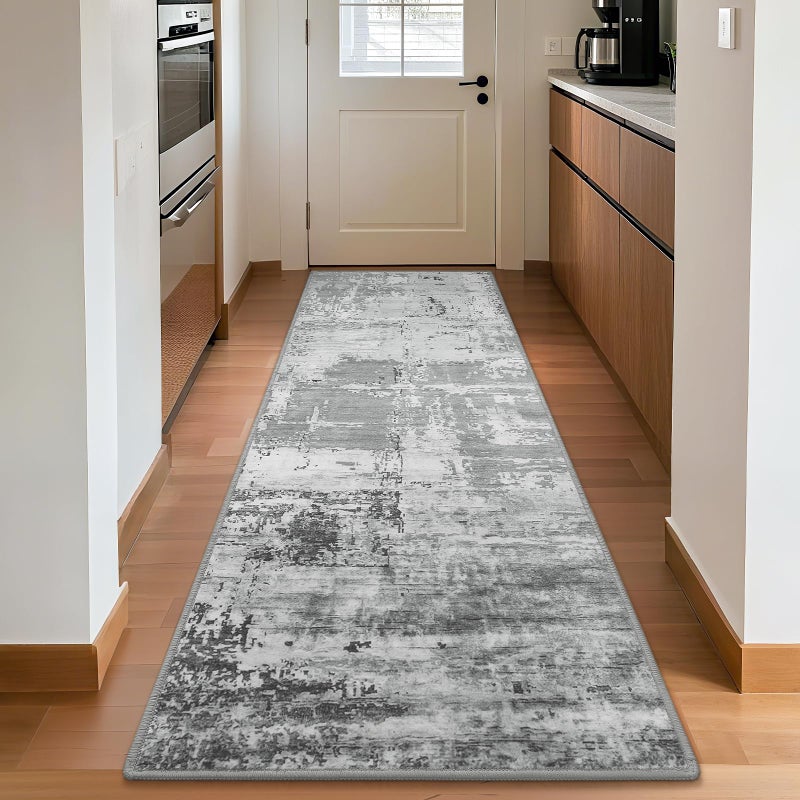 HOMORE 2x6 Runner Rug for Kitchen Hallways Runners Rugs,Grey Area Rug Non Slip Washable Rugs for Entrway Soft Abstract Carpet for Entrance Bedroom Living Room Bathroom Dorm - Image 1