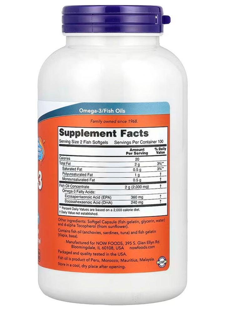 now Omega-3 Fish Oil, 2,000 mg, 200 Fish Softgels (1,000 mg per Softgel) - Image 2