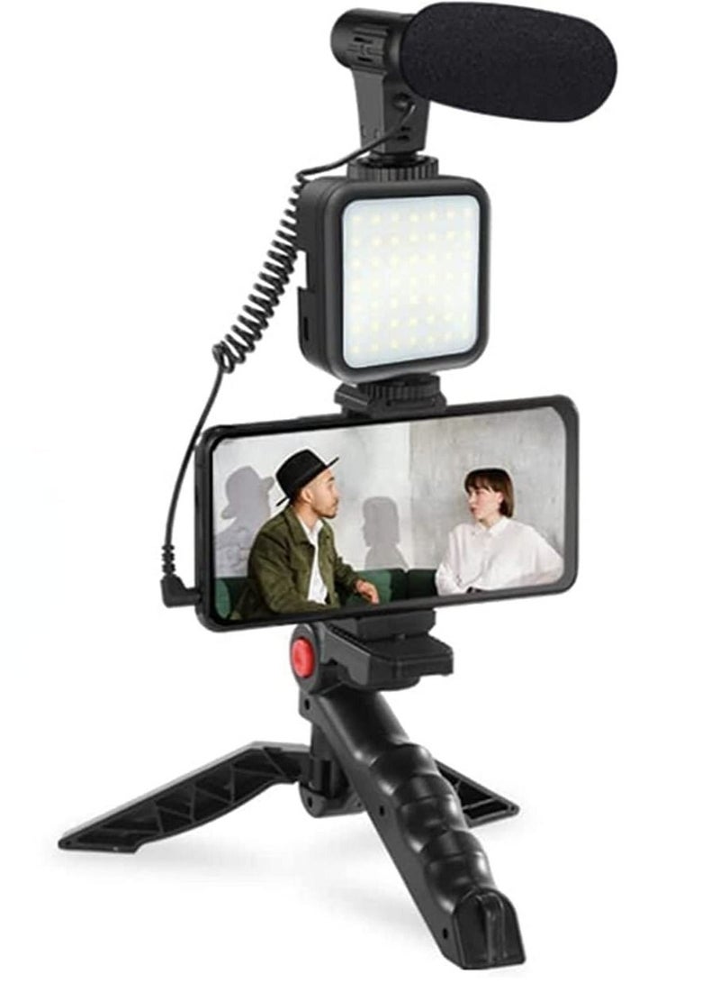 Smartphone & Camera Vlogging Studio Kits Video Shooting Photography Suit with Microphone LED Fill Light Mini Tripod  - Image 1