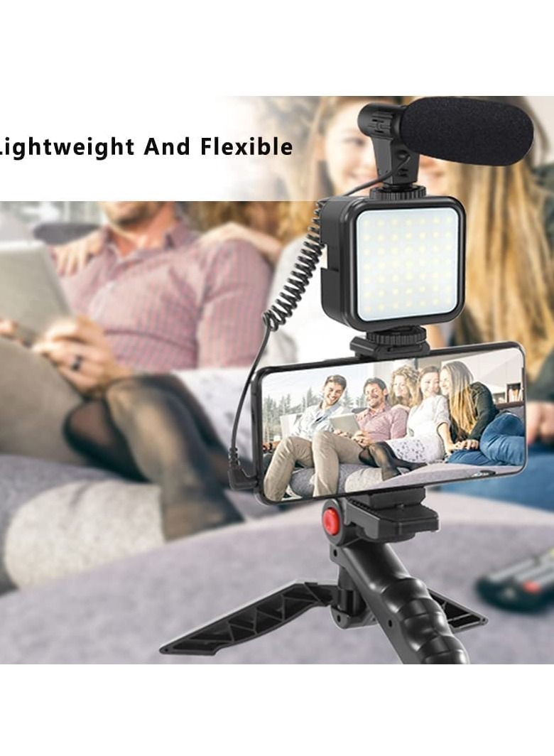 Smartphone & Camera Vlogging Studio Kits Video Shooting Photography Suit with Microphone LED Fill Light Mini Tripod  - Image 3