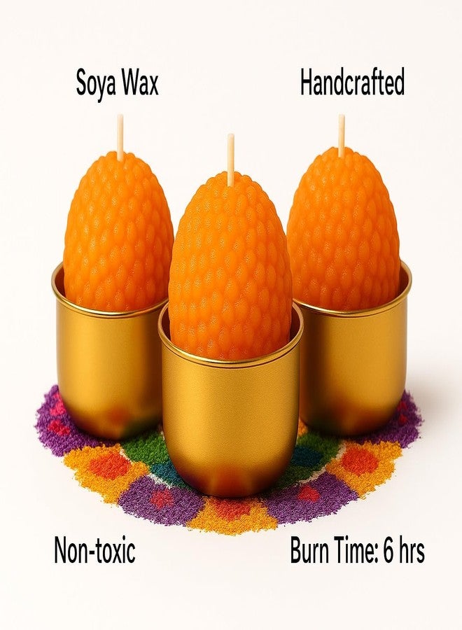 Eblooming شموع إيبلومينج موتيشور لادو المصنوعة من شمع الصويا مع أكواب ذهبية - بنمط حلوى ميثاي، بدون رائحة، مصبوبة يدويًا، شموع زينة احتفالية لتزيين المنزل، زينة ديوالي، هدايا (عبوة من 6 قطع) - Image 4