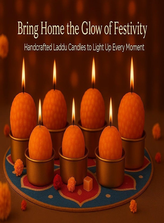 Eblooming شموع إيبلومينج موتيشور لادو المصنوعة من شمع الصويا مع أكواب ذهبية - بنمط حلوى ميثاي، بدون رائحة، مصبوبة يدويًا، شموع زينة احتفالية لتزيين المنزل، زينة ديوالي، هدايا (عبوة من 6 قطع) - Image 3