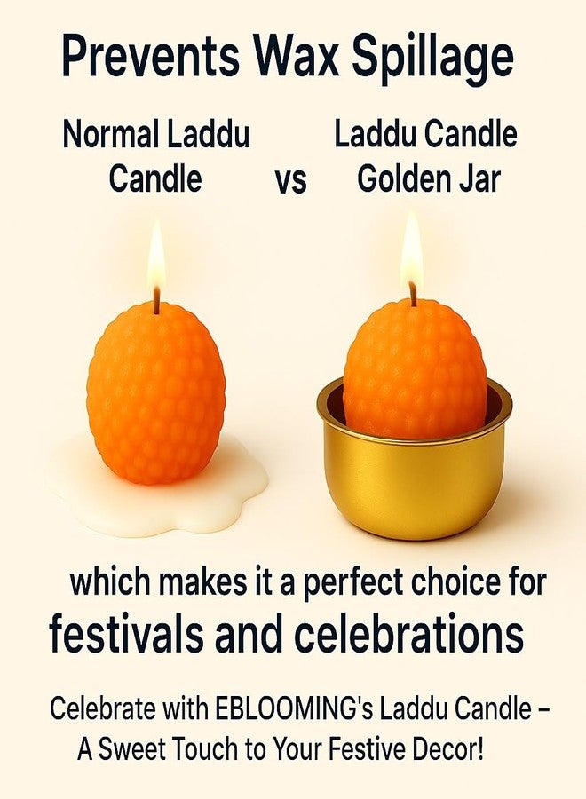 Eblooming شموع إيبلومينج موتيشور لادو المصنوعة من شمع الصويا مع أكواب ذهبية - بنمط حلوى ميثاي، بدون رائحة، مصبوبة يدويًا، شموع زينة احتفالية لتزيين المنزل، زينة ديوالي، هدايا (عبوة من 6 قطع) - Image 2