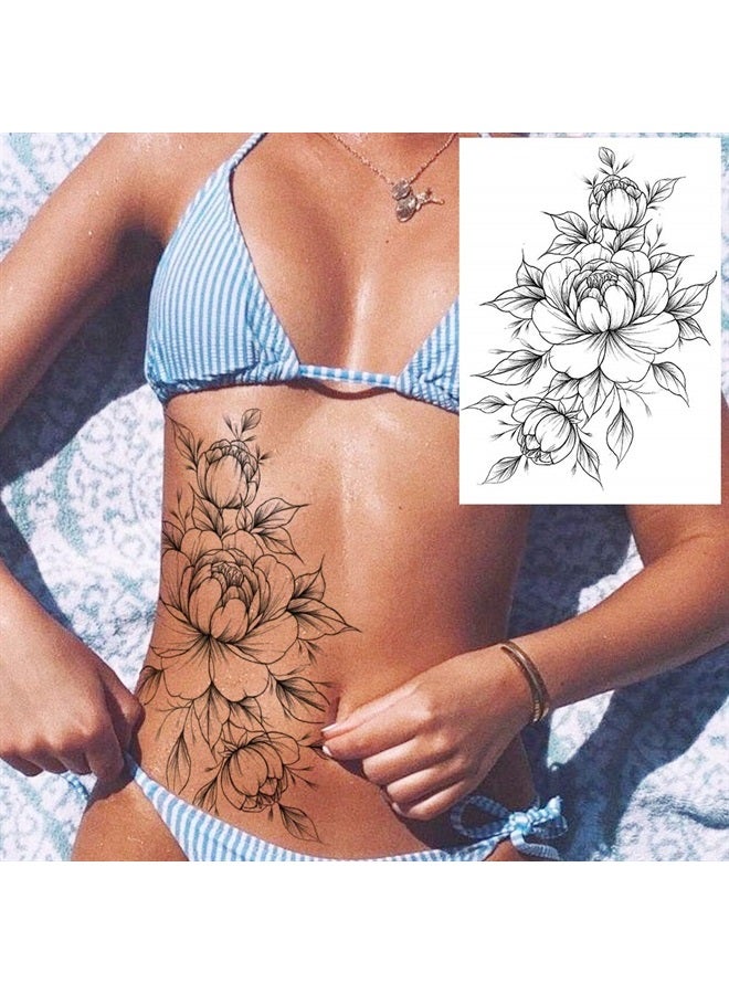 COKTAK 6 قطع/مجموعة وشوم مؤقتة كبيرة من زهرة الورد الأسود ثلاثية الأبعاد للنساء فن الجسم ذراع كبير بوني هندسي ملصقات وشوم مزيفة للبالغين مقاومة للماء أرجل رسم فتاة مثيرة ليلك الخوخ - Image 5
