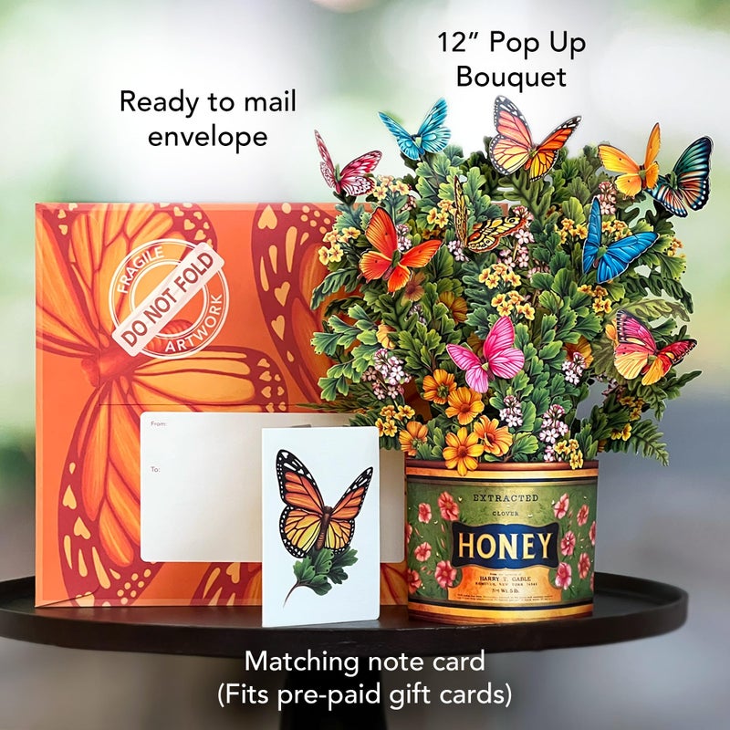 Freshcut Paper Pop Up Cards, Butterflies & Buttercups, 12 Inch Life Sized Forever Flower Bouquet 3D Popup Greeting Card, Birthday Cards, Thank You Card, Blank Notecard & Envelope - Image 4