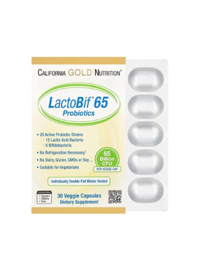 California Gold Nutrition LactoBif® 65 Probiotics, 65 Billion CFU, 30 Veggie Capsules  - Image 1