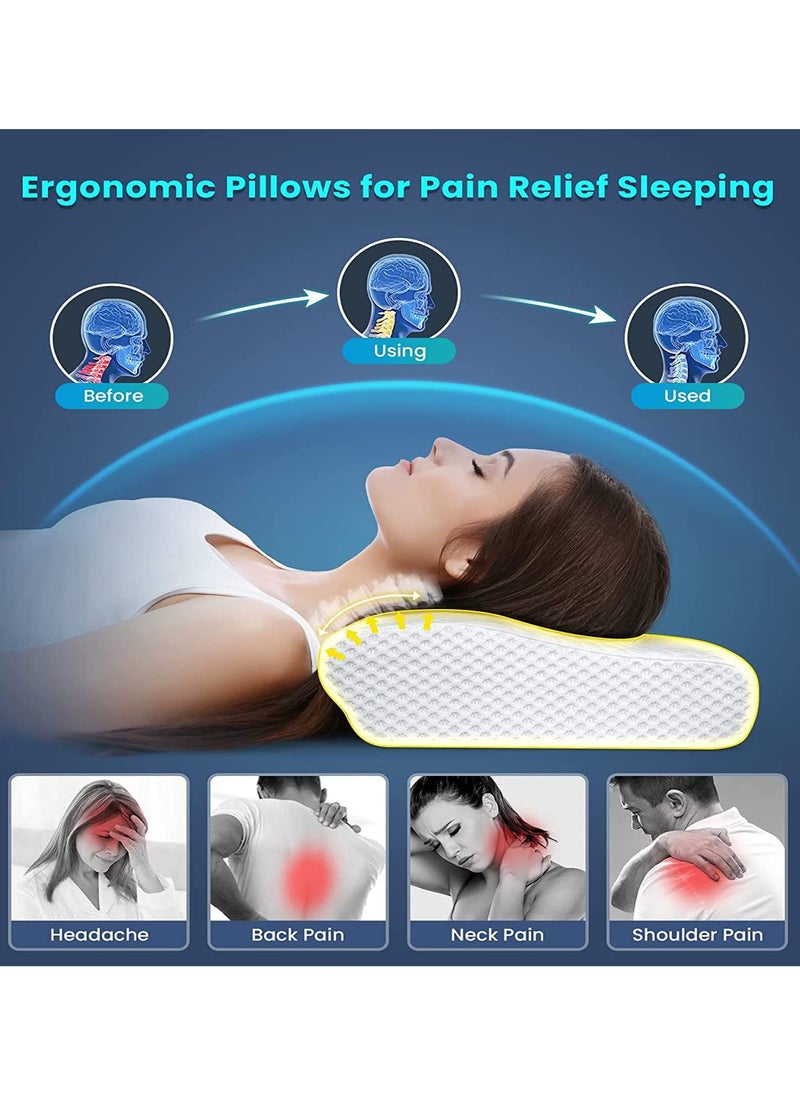 TYCOM Memory Foam Pillow Ergonomic Cervical Support Pillow for Head Neck and Shoulder Pain Relief Sleeping Orthopedic Pillow for Side, Back, Stomach Sleepers (White & Gray)  - Image 3