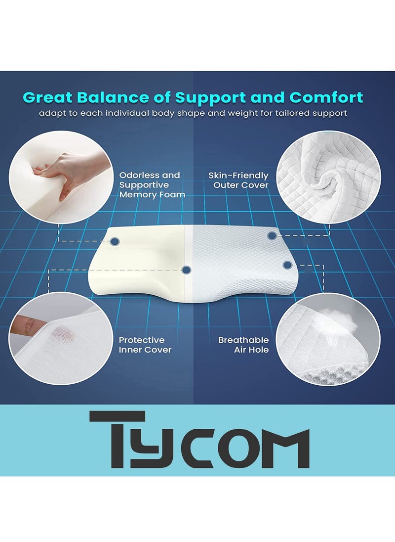 TYCOM Memory Foam Pillow Ergonomic Cervical Support Pillow for Head Neck and Shoulder Pain Relief Sleeping Orthopedic Pillow for Side, Back, Stomach Sleepers (White & Gray)  - Image 5
