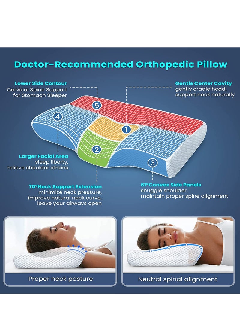 TYCOM Memory Foam Pillow Ergonomic Cervical Support Pillow for Head Neck and Shoulder Pain Relief Sleeping Orthopedic Pillow for Side, Back, Stomach Sleepers (White & Gray)  - Image 2