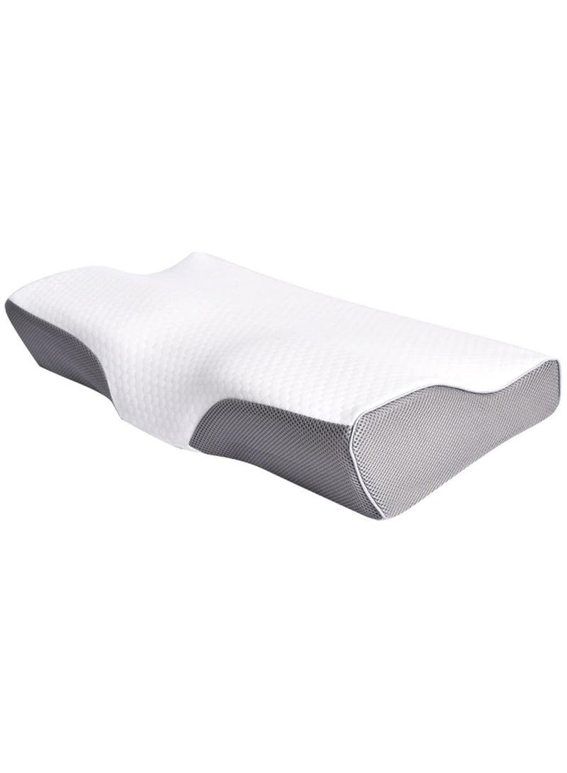 TYCOM Memory Foam Pillow Ergonomic Cervical Support Pillow for Head Neck and Shoulder Pain Relief Sleeping Orthopedic Pillow for Side, Back, Stomach Sleepers (White & Gray) - Image 1