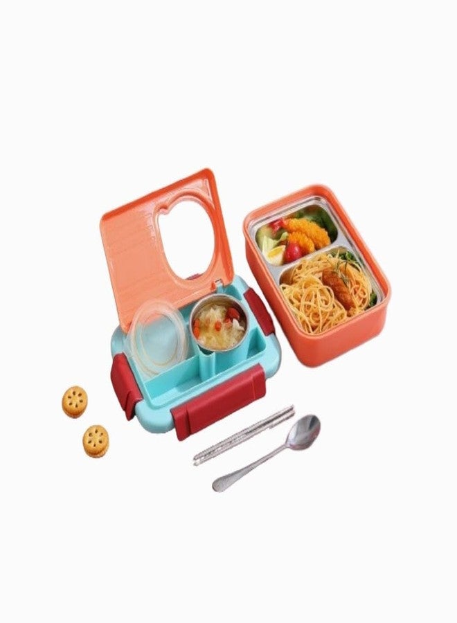 Fezeedi Lunch Orange Kids and Adults Yellow Lunch Box for Office and School use, Leak Proof Dual Compartment Stainless Steel Tiffin Lunch Box for Kids Adults, Leak-Proof Lunch Box - Image 1
