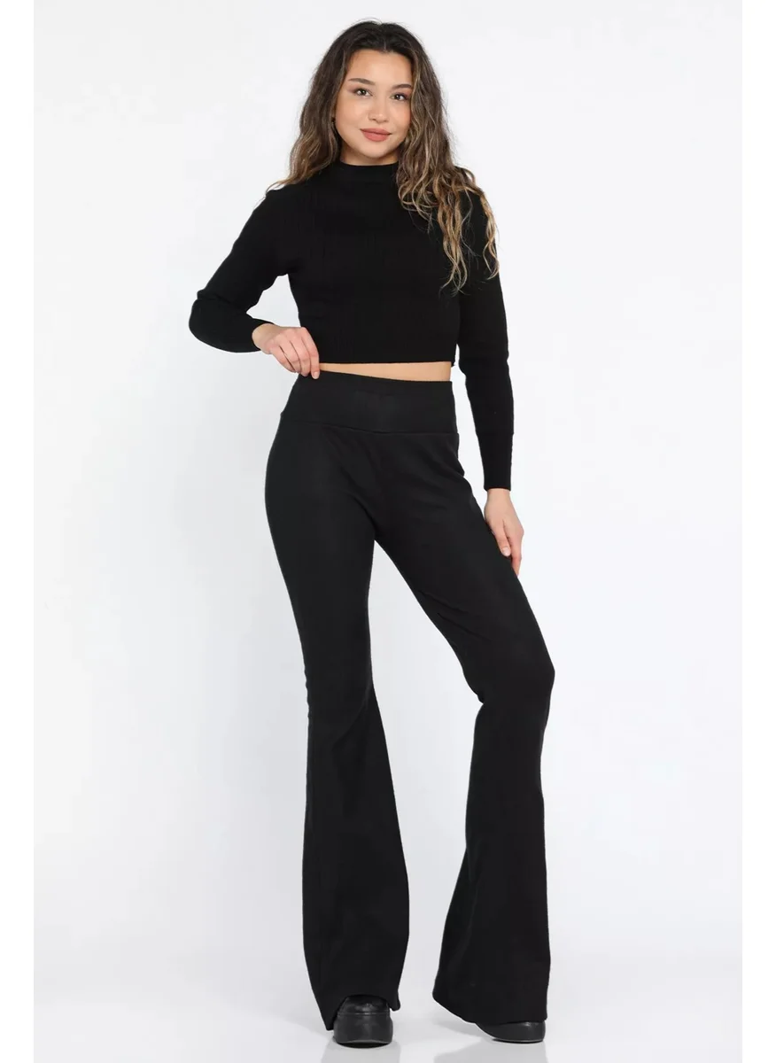 Gülseli Women's High Waisted Ribbed Bell-bottomed Trousers