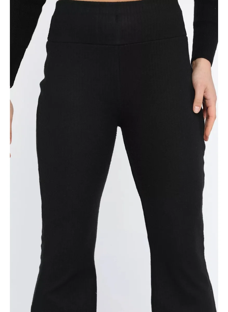 Gülseli Women's High Waisted Ribbed Bell-bottomed Trousers