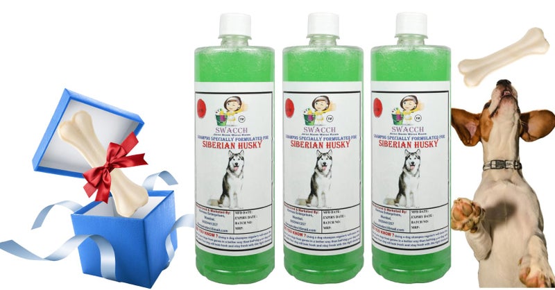 swacch Shampoo | Puppy Safe Shampoo | Siberian Husky Dog Shampoo (1 Litre) (Pack of 3) Neem Alovera + Large White Bone | Dog Chew Bones | Teething chew Toy | Dental Teething |Combo Pack - Image 1