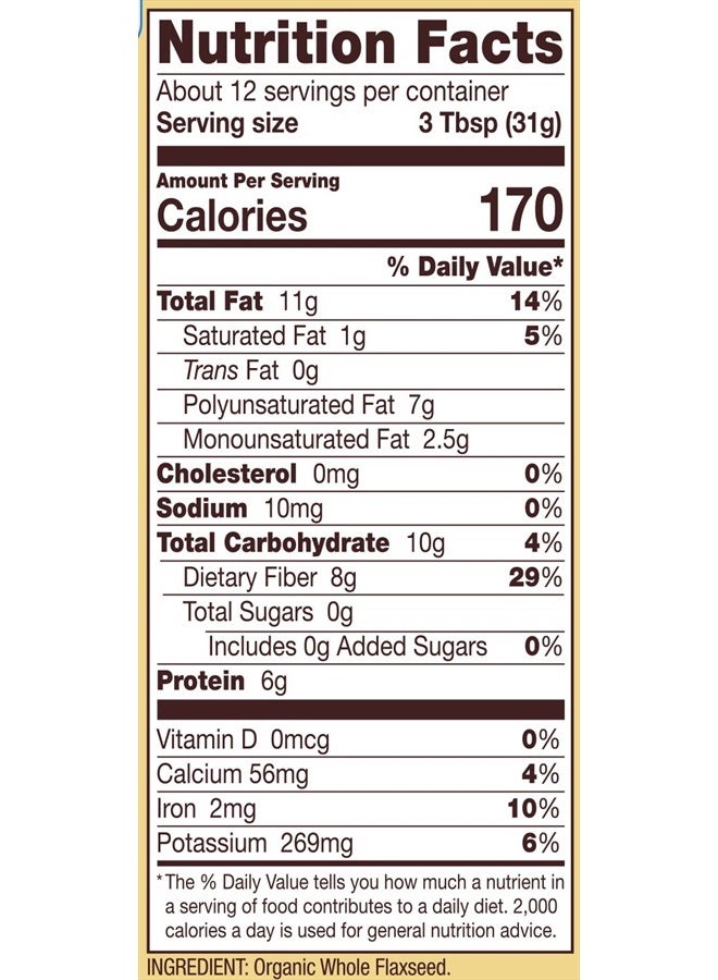 بذور الكتان العضوية الكاملة - 13 أونصة (عبوة من 1) ، خالية من الغلوتين ، خام ، غير معدلة وراثيًا ، قابلة للإنبات ، صديقة للكيتو ، باليو