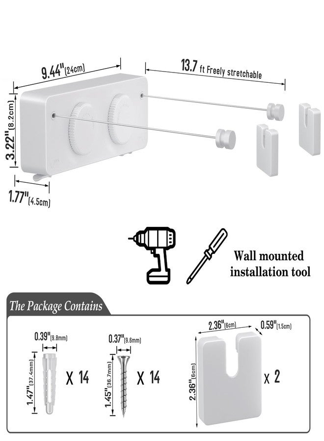 Danpoo Retractable Clothesline, Anti-Sag Adjustable Knob Heavy-Duty Clothes Line Retracting Indoor/Outdoor with 2 * 13.8ft Stainless Steel Wire, Laundry Wall Drying Solutions - Image 5