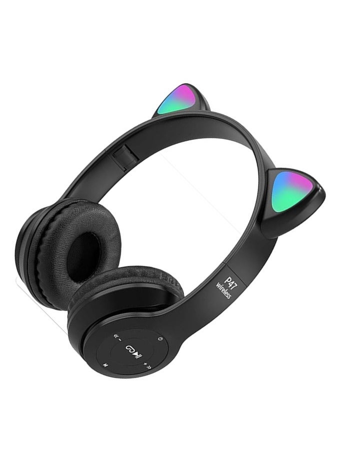 ي47 CAT EAR-P47M- سماعه اذن القطه لاسلكيه تدعم الاتصال بالبلوتوث-اضاءه RGP رائعه- مدخل اي يو اكس - بطاقة دعم تي اف-راديو يدعم FM-صوت هاي فاي نقي جدا مع ميكرفون مدمج-تصميم انيق باعلي الخامات - Image 1