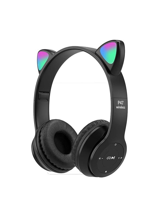 ي47 CAT EAR-P47M- سماعه اذن القطه لاسلكيه تدعم الاتصال بالبلوتوث-اضاءه RGP رائعه- مدخل اي يو اكس - بطاقة دعم تي اف-راديو يدعم FM-صوت هاي فاي نقي جدا مع ميكرفون مدمج-تصميم انيق باعلي الخامات - Image 5