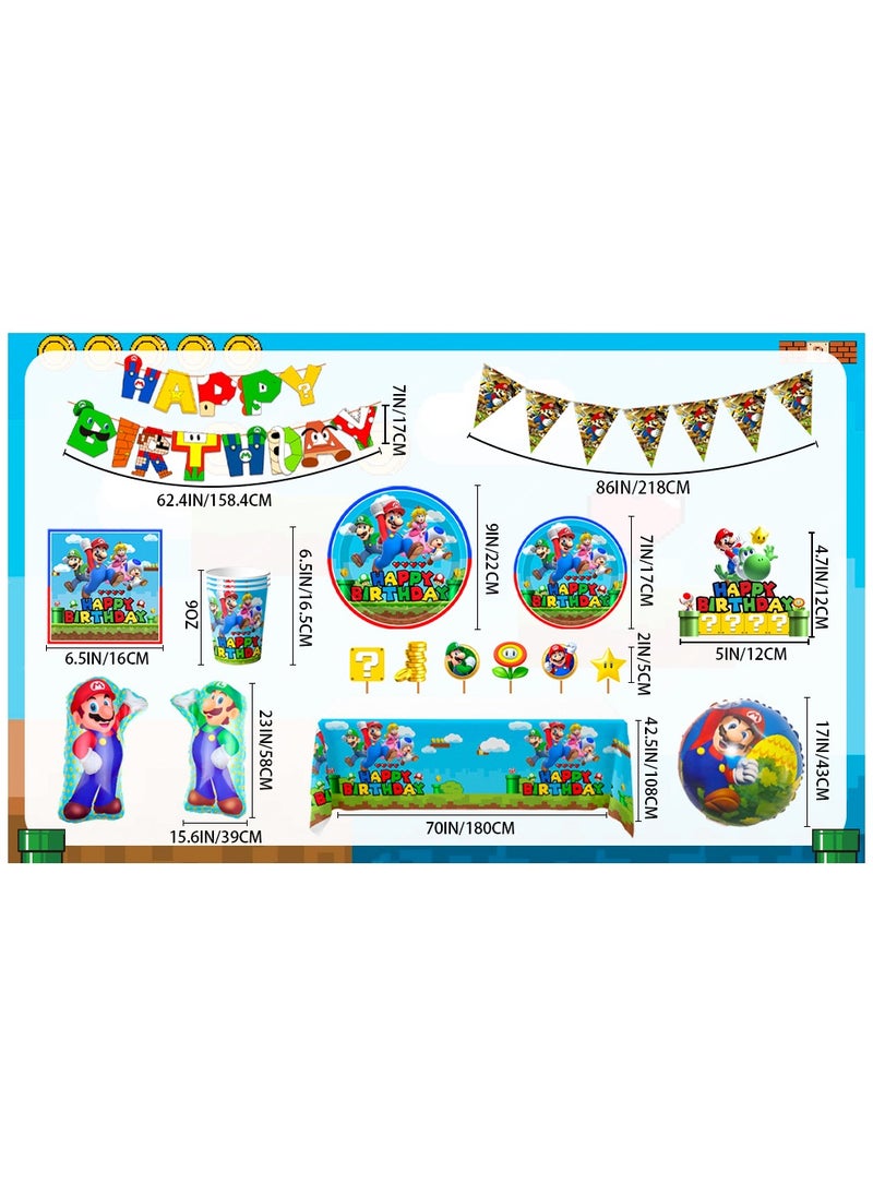 FRUITFUL PARTY Super Mario Birthday Party Decorations for 10 Guests, 123pcs Mario Bros Party Decorations Tableware Set Mario Bros Balloons Banner Mario Party Plates and Napkins Tablecloth  - Image 3