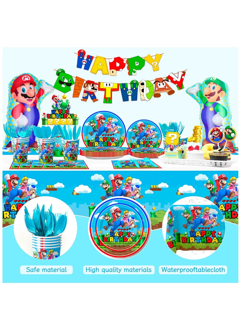 FRUITFUL PARTY Super Mario Birthday Party Decorations for 10 Guests, 123pcs Mario Bros Party Decorations Tableware Set Mario Bros Balloons Banner Mario Party Plates and Napkins Tablecloth  - Image 4